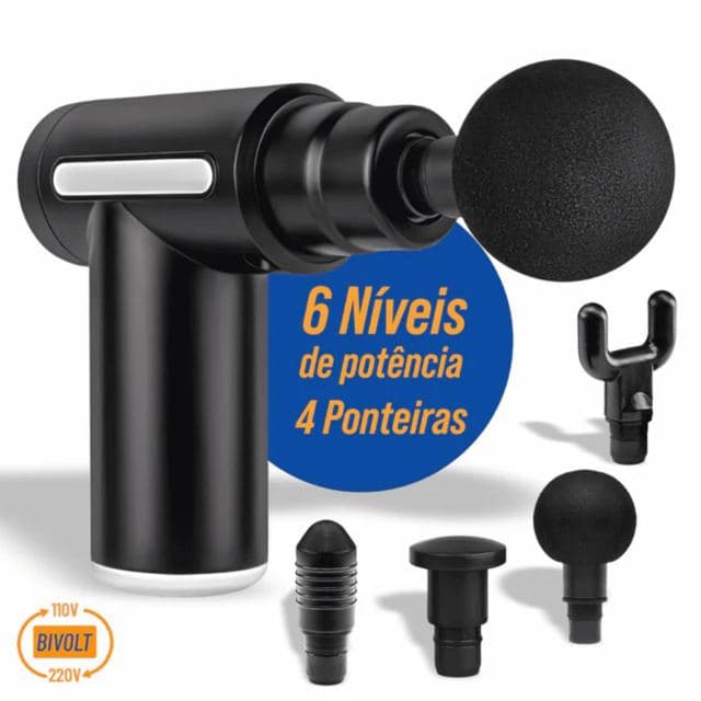 Pistola Massageadora Portátil com 4 Ponteiras