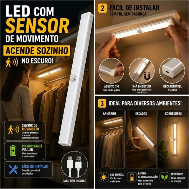 Luminária LED com Sensor de Movimento USB