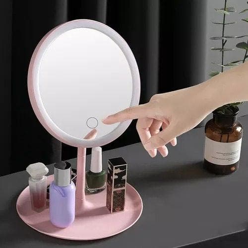 Espelho de Mesa LED Recarregável Rosa