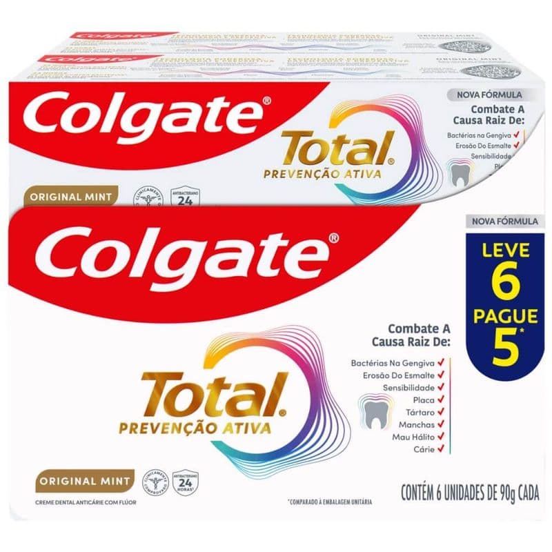 Kit 6 cremes dentais Colgate Total • 90g