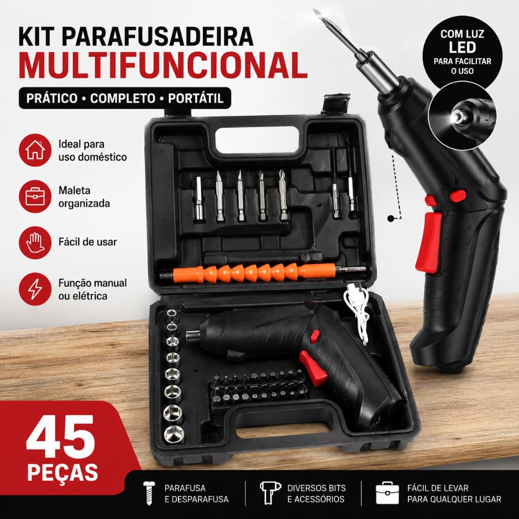 Parafusadeira doméstica recarregável USB-C